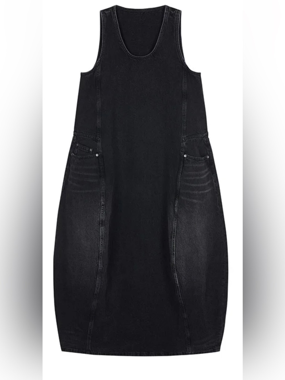 JNBY Denim Sleeveless Dress XL Black Cotton Linen Cocoon Midi Lagenlook - Picture 6 of 14